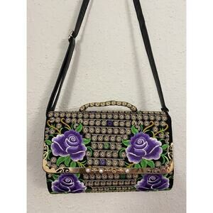 Elegant Black and Purple Floral Shoulder Bag